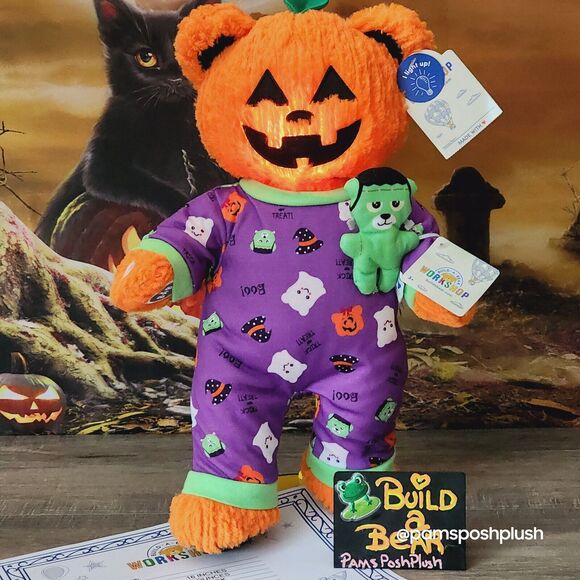 Build A Bear Pumpkin Glow Jack O'Lantern Halloween Frankenstein Sleeper Plush - Picture 16 of 16